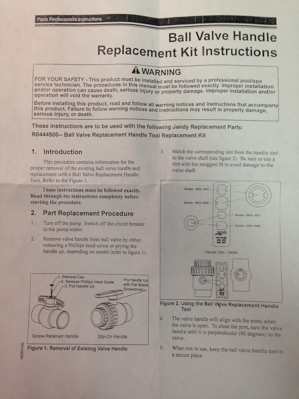 Jandy Ball Valve Handle Replacement Kit Instructions